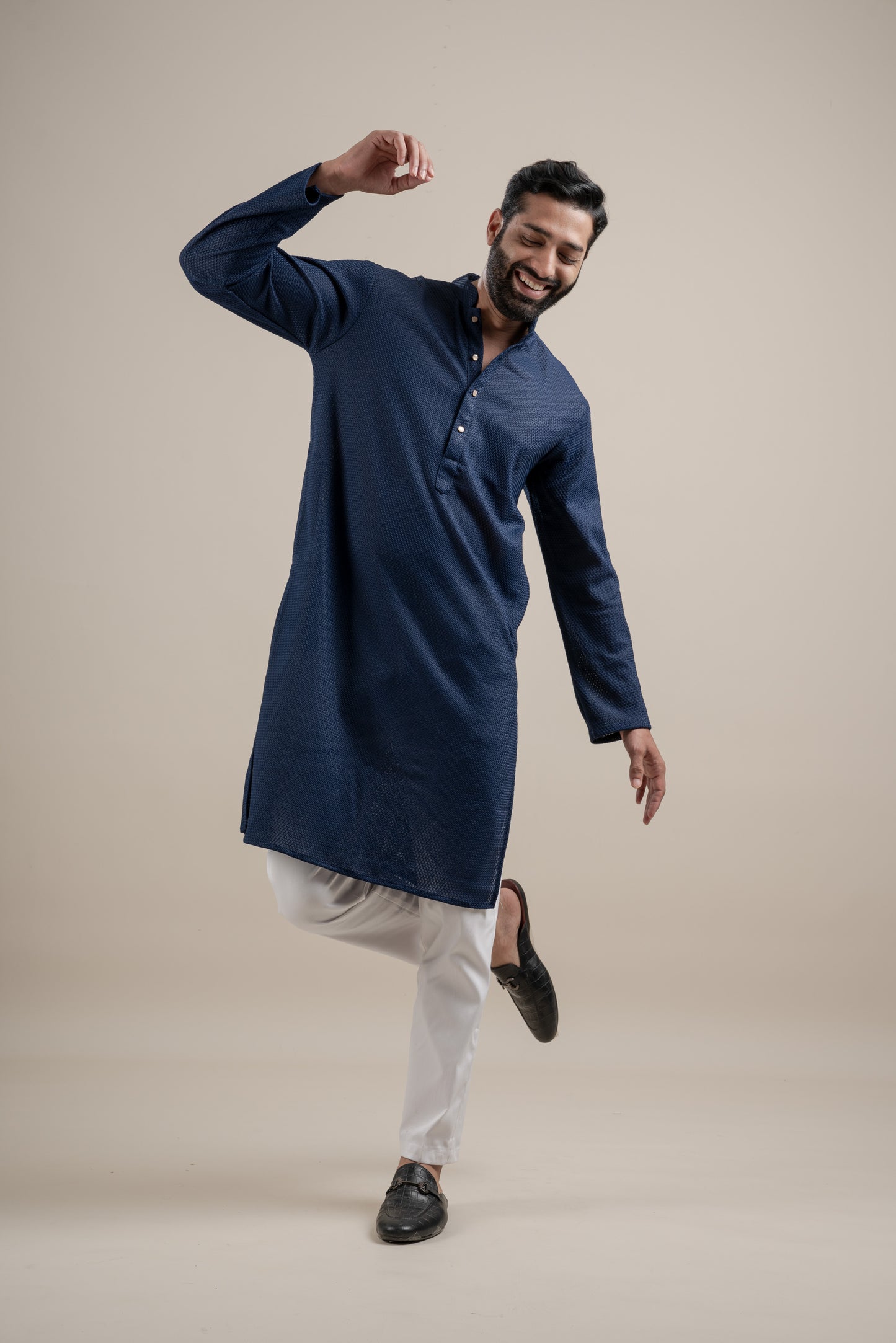PLAIN ULTRA STRECHY NAVY BLUE KURTA