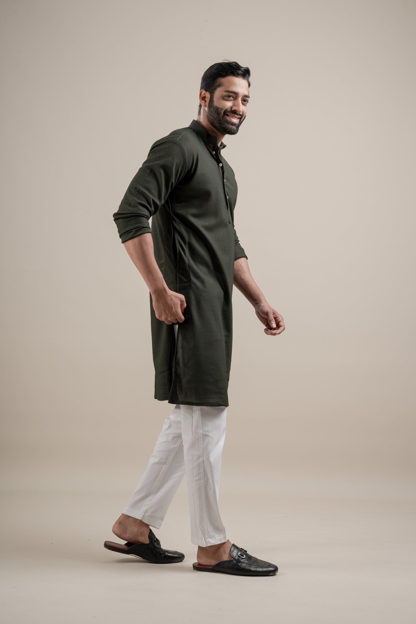 PLAIN ULTRA STRECHY OLIVE GREEN KURTA