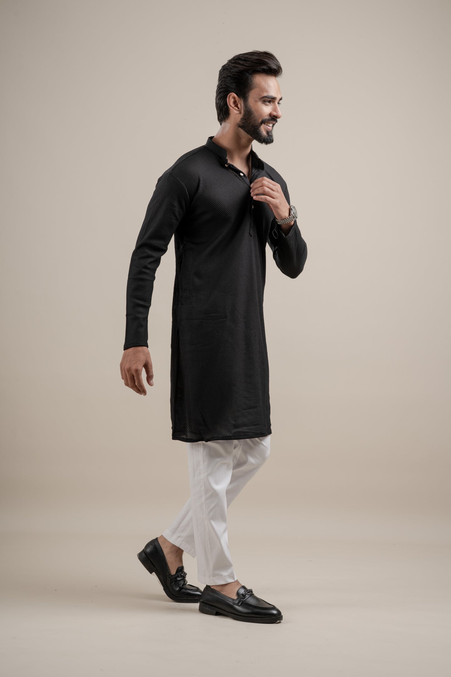 PLAIN ULTRA STRECHY BLACK KURTA