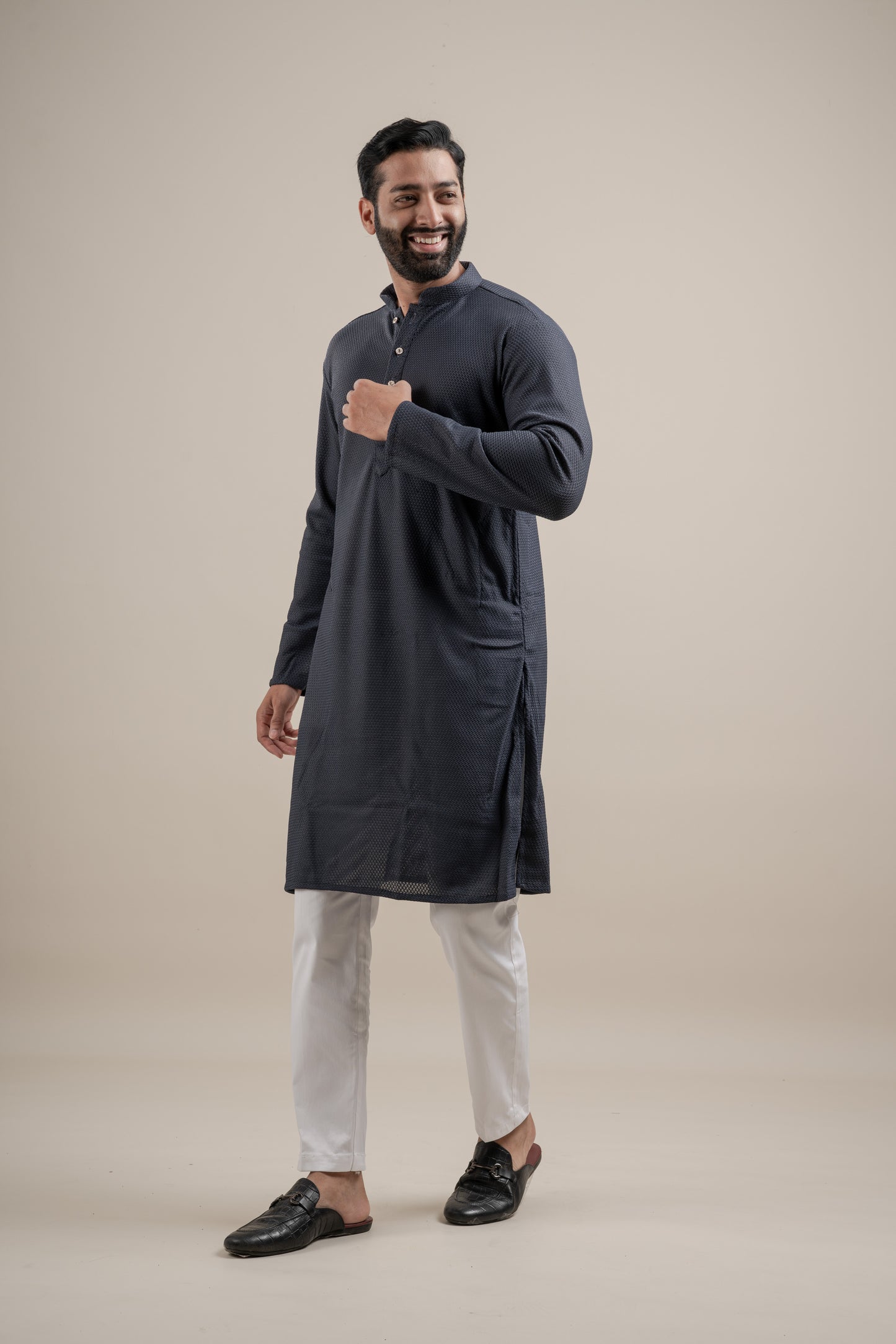 PLAIN ULTRA STRECHY DARK GREY KURTA