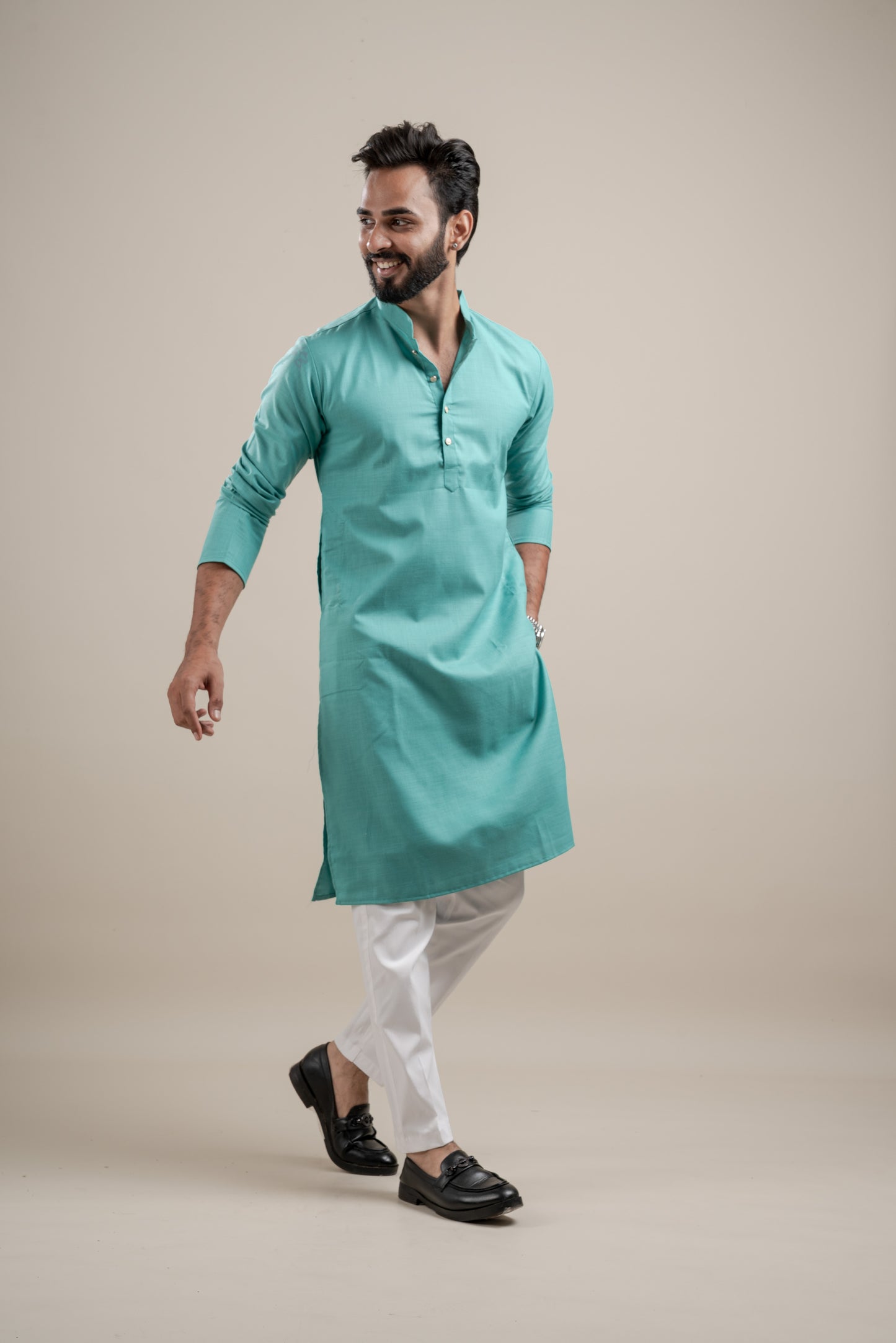PLAIN DOUBLE MAGIC CYAN KURTA