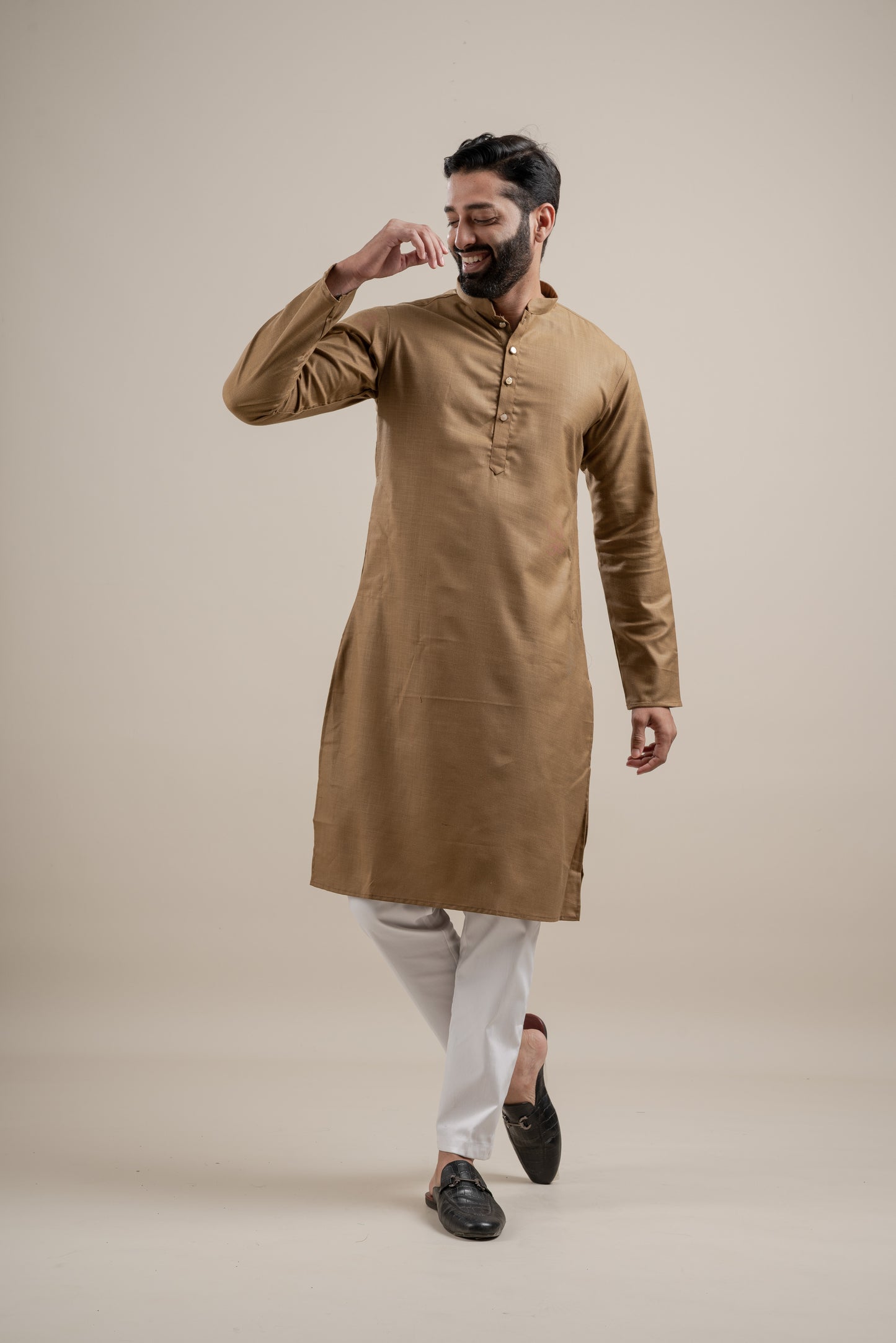 PLAIN DOUBLE MAGIC BROWN KURTA
