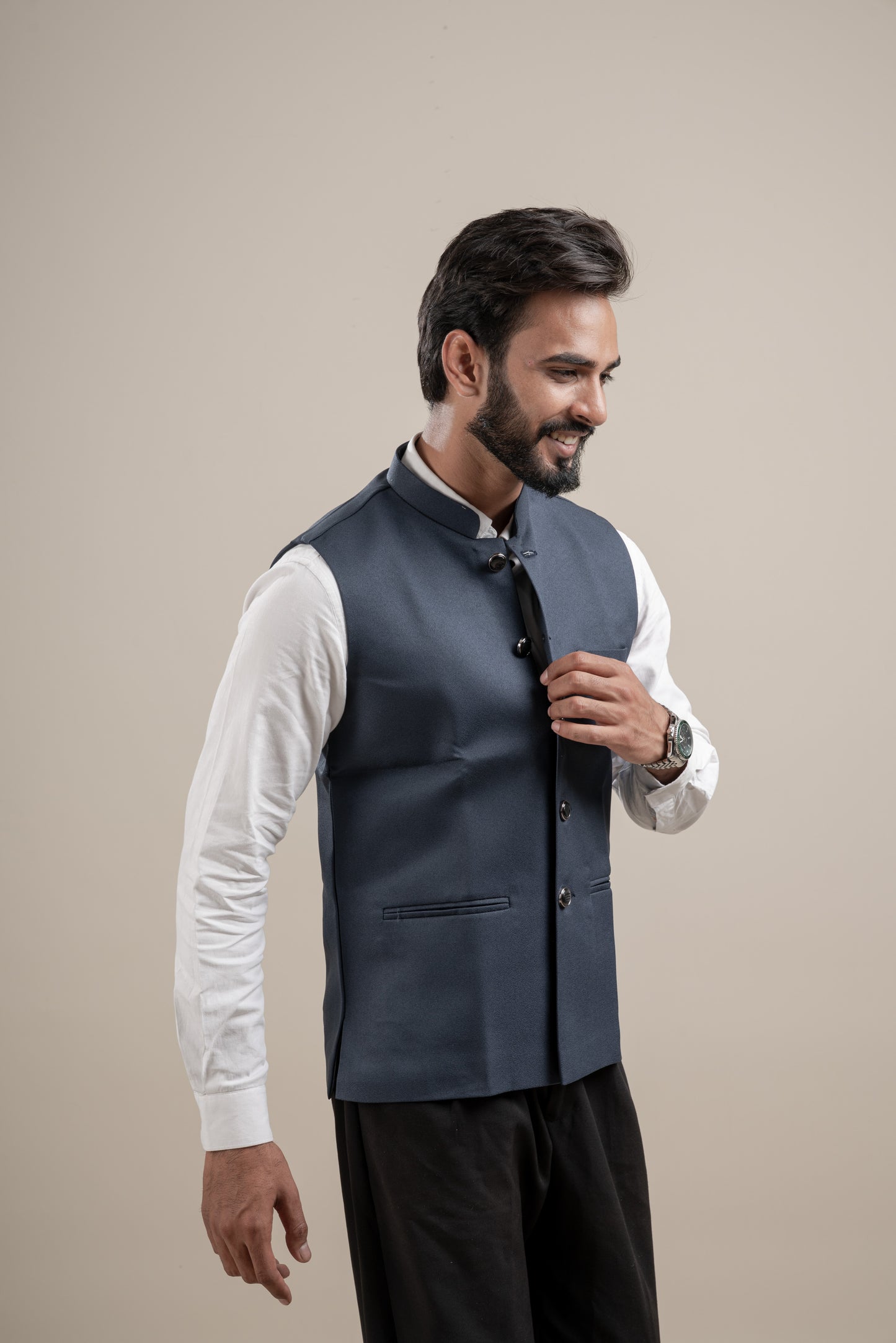 PLAIN DARK GREY NEHRU JACKET
