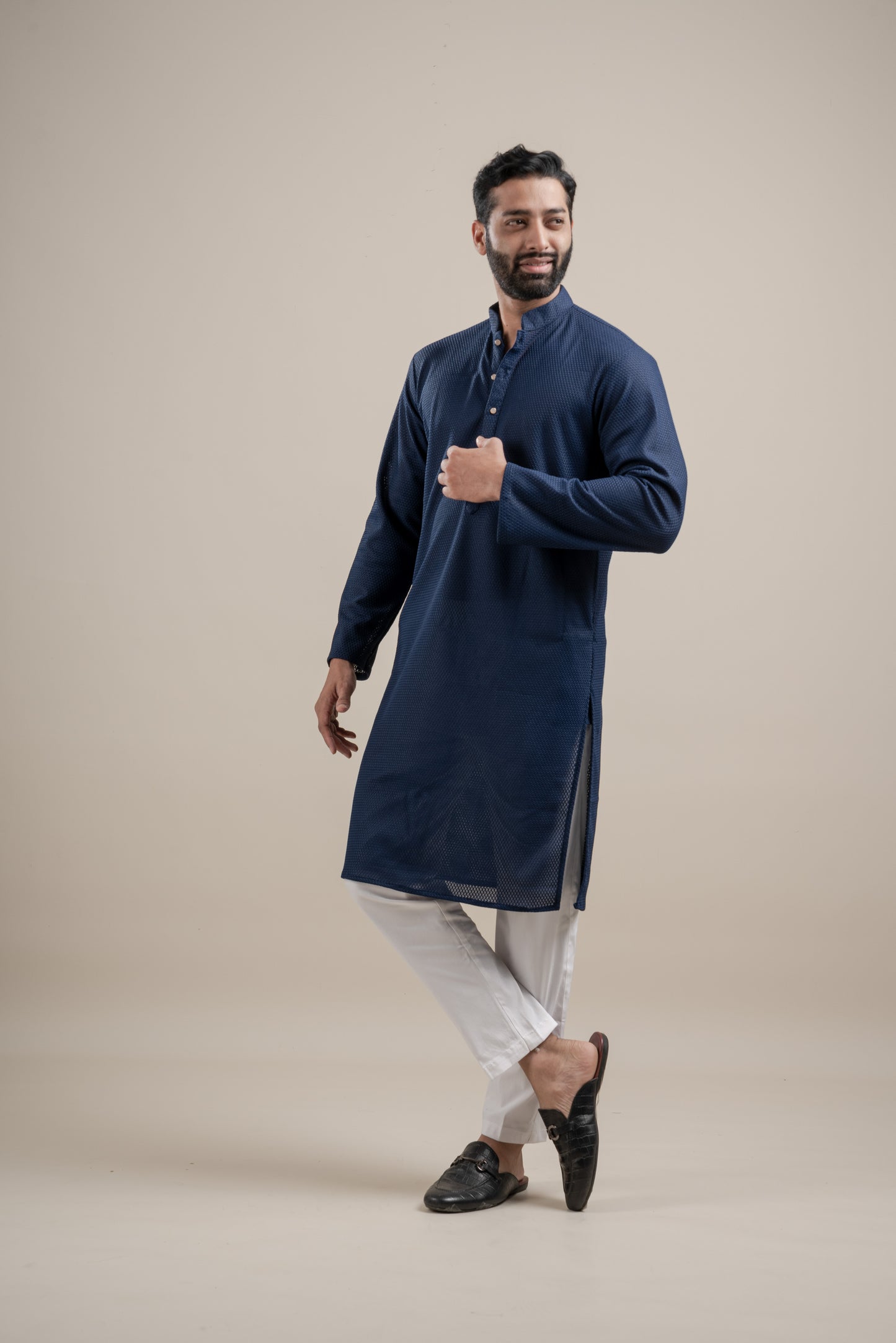 PLAIN ULTRA STRECHY NAVY BLUE KURTA