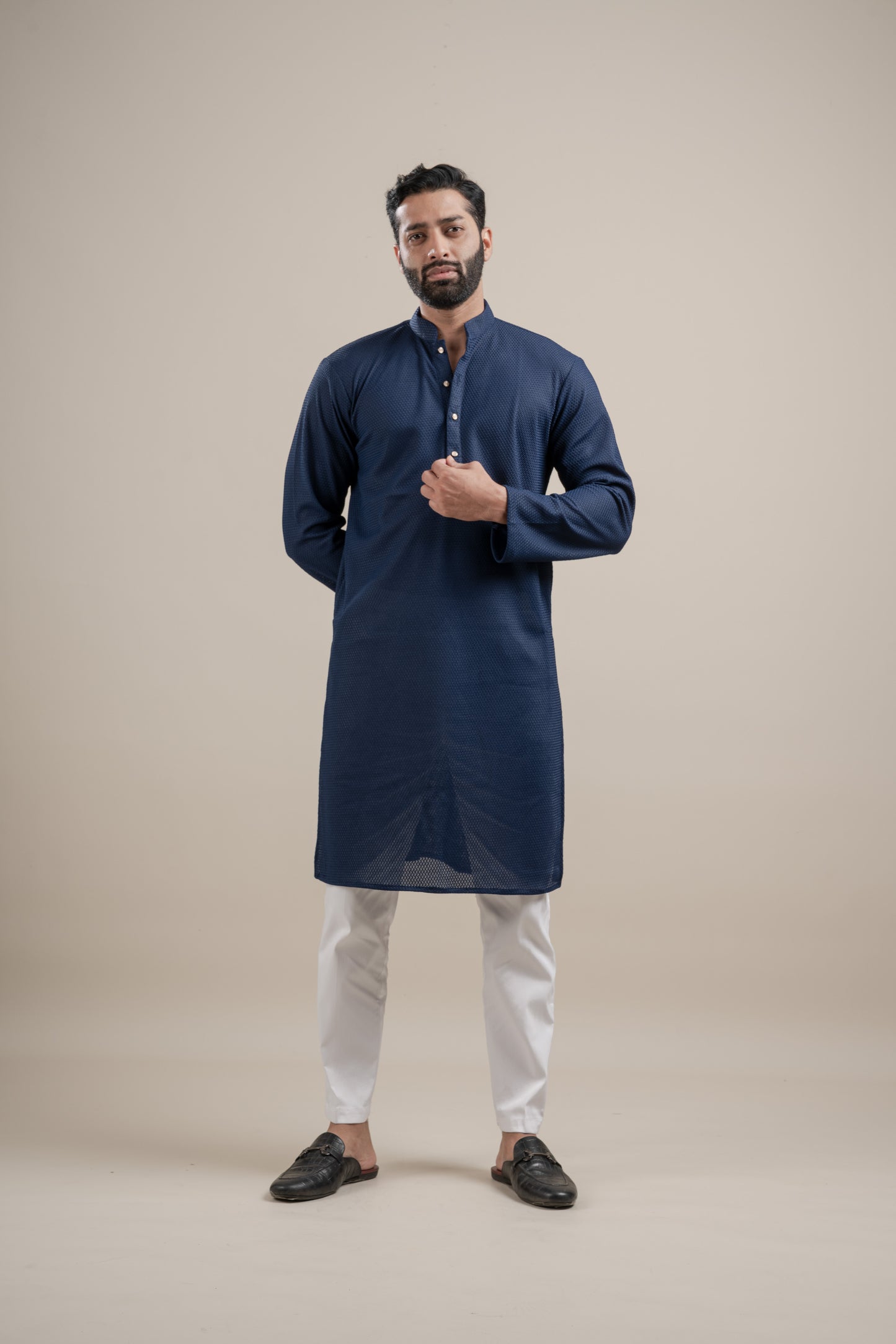 PLAIN ULTRA STRECHY NAVY BLUE KURTA
