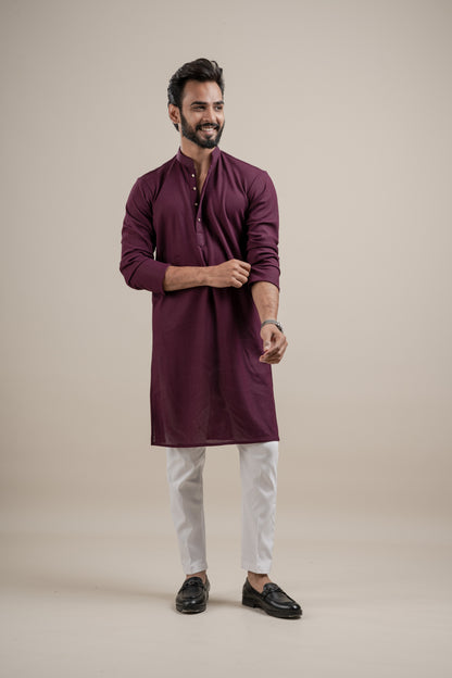 PLAIN ULTRA STRECHY WINE KURTA