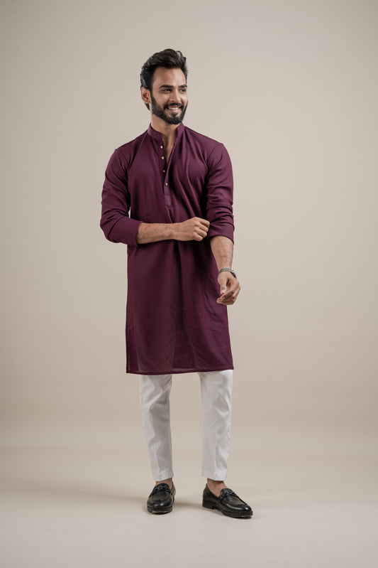PLAIN ULTRA STRECHY WINE KURTA