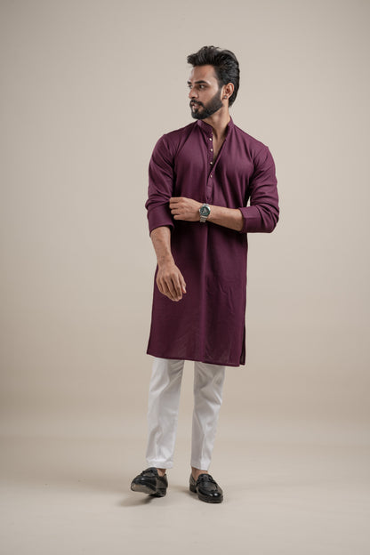 PLAIN ULTRA STRECHY WINE KURTA