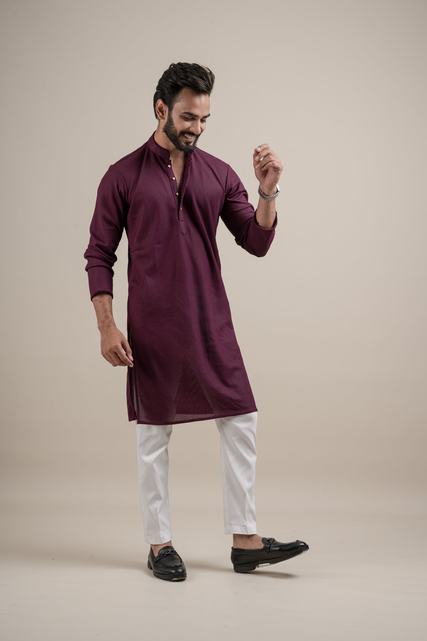 PLAIN ULTRA STRECHY WINE KURTA