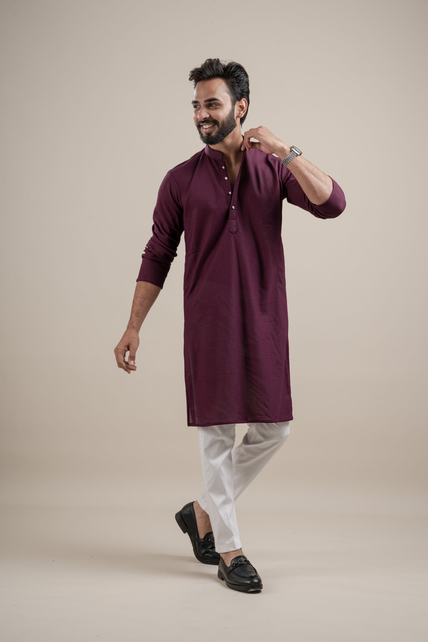 PLAIN ULTRA STRECHY WINE KURTA