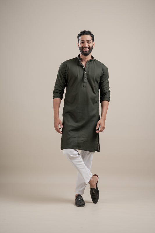 PLAIN ULTRA STRECHY OLIVE GREEN KURTA