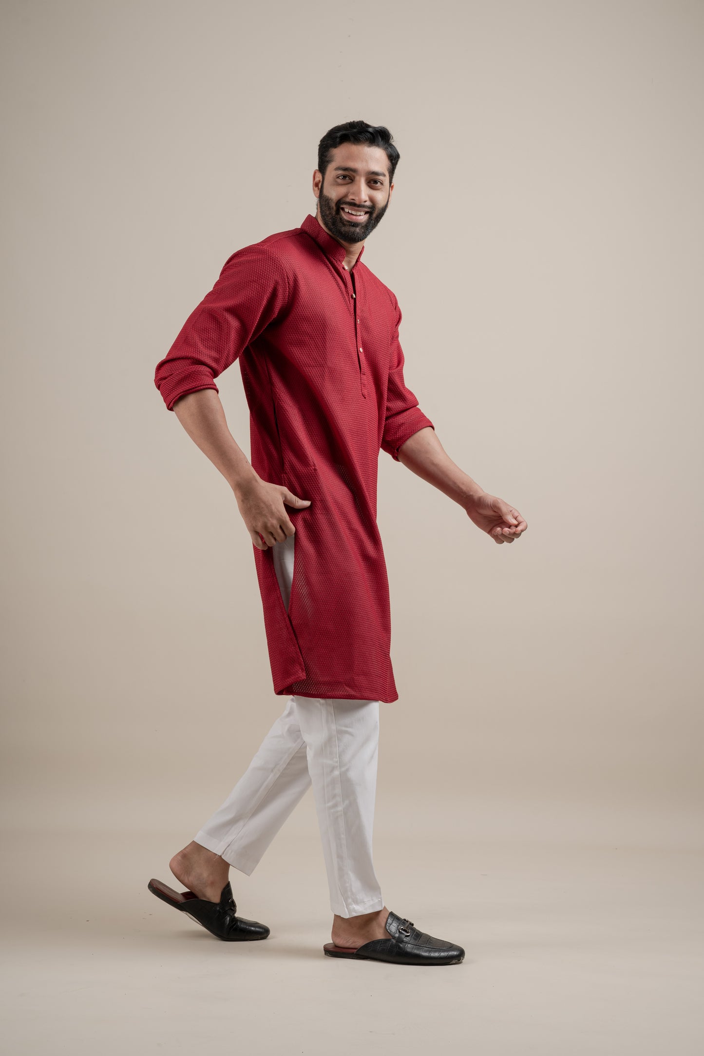 PLAIN ULTRA STRECHY MAROON KURTA