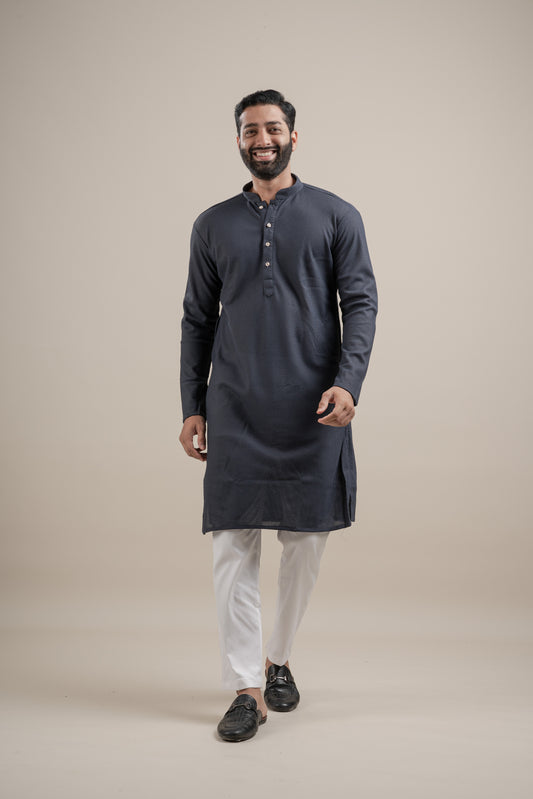 PLAIN ULTRA STRECHY DARK GREY KURTA
