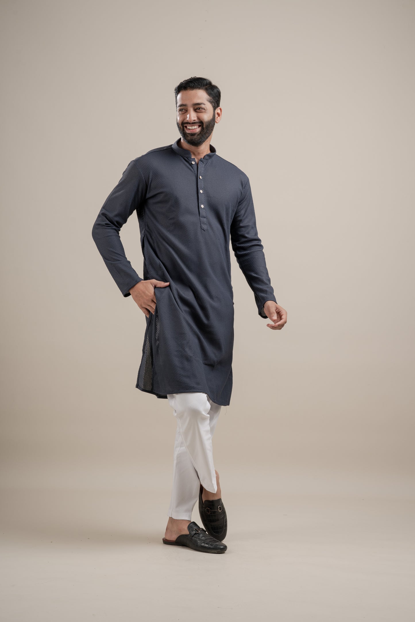 PLAIN ULTRA STRECHY DARK GREY KURTA