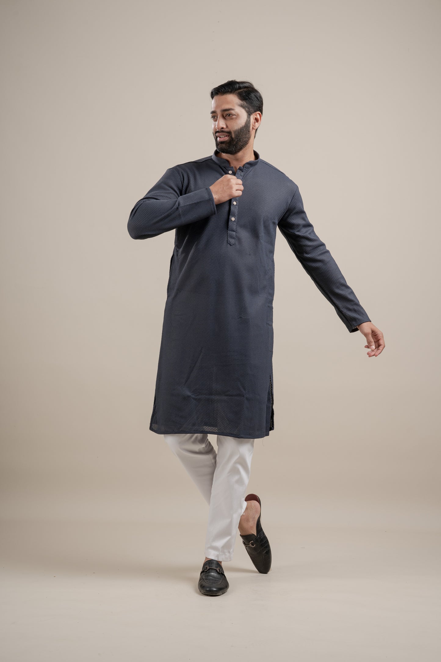 PLAIN ULTRA STRECHY DARK GREY KURTA