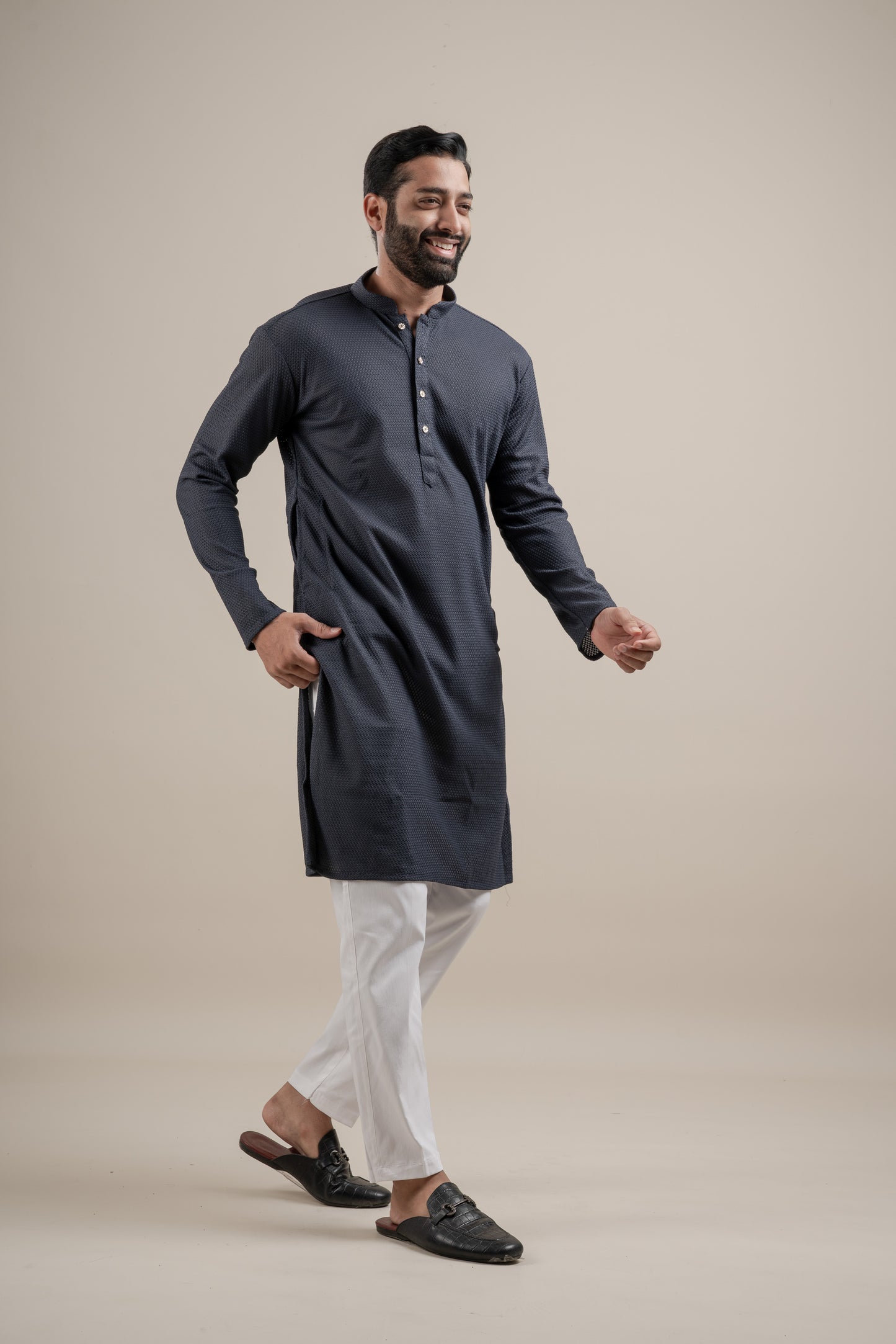 PLAIN ULTRA STRECHY DARK GREY KURTA
