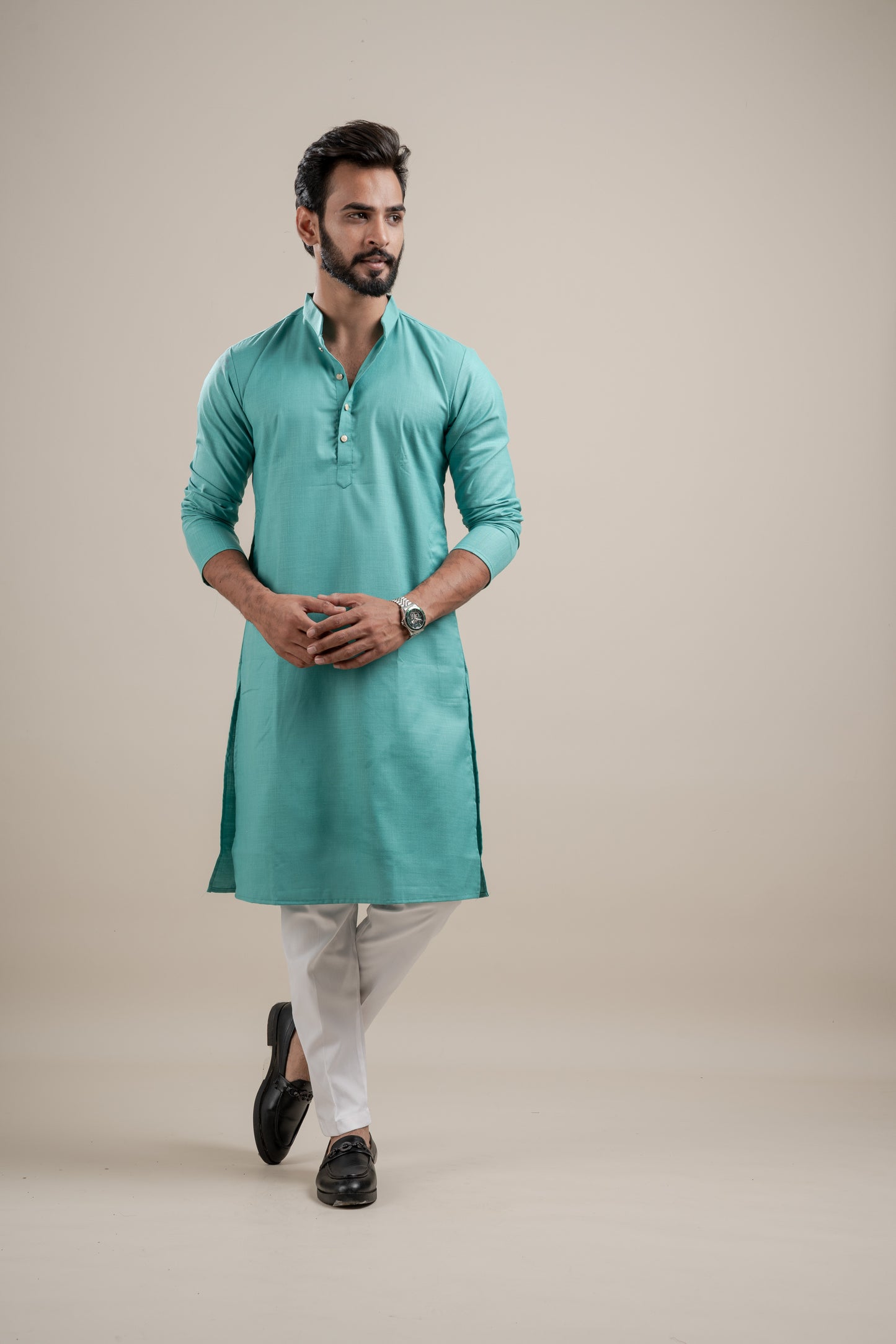 PLAIN DOUBLE MAGIC CYAN KURTA