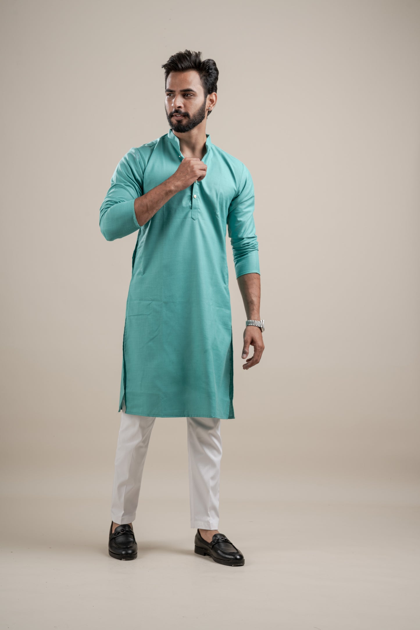 PLAIN DOUBLE MAGIC CYAN KURTA