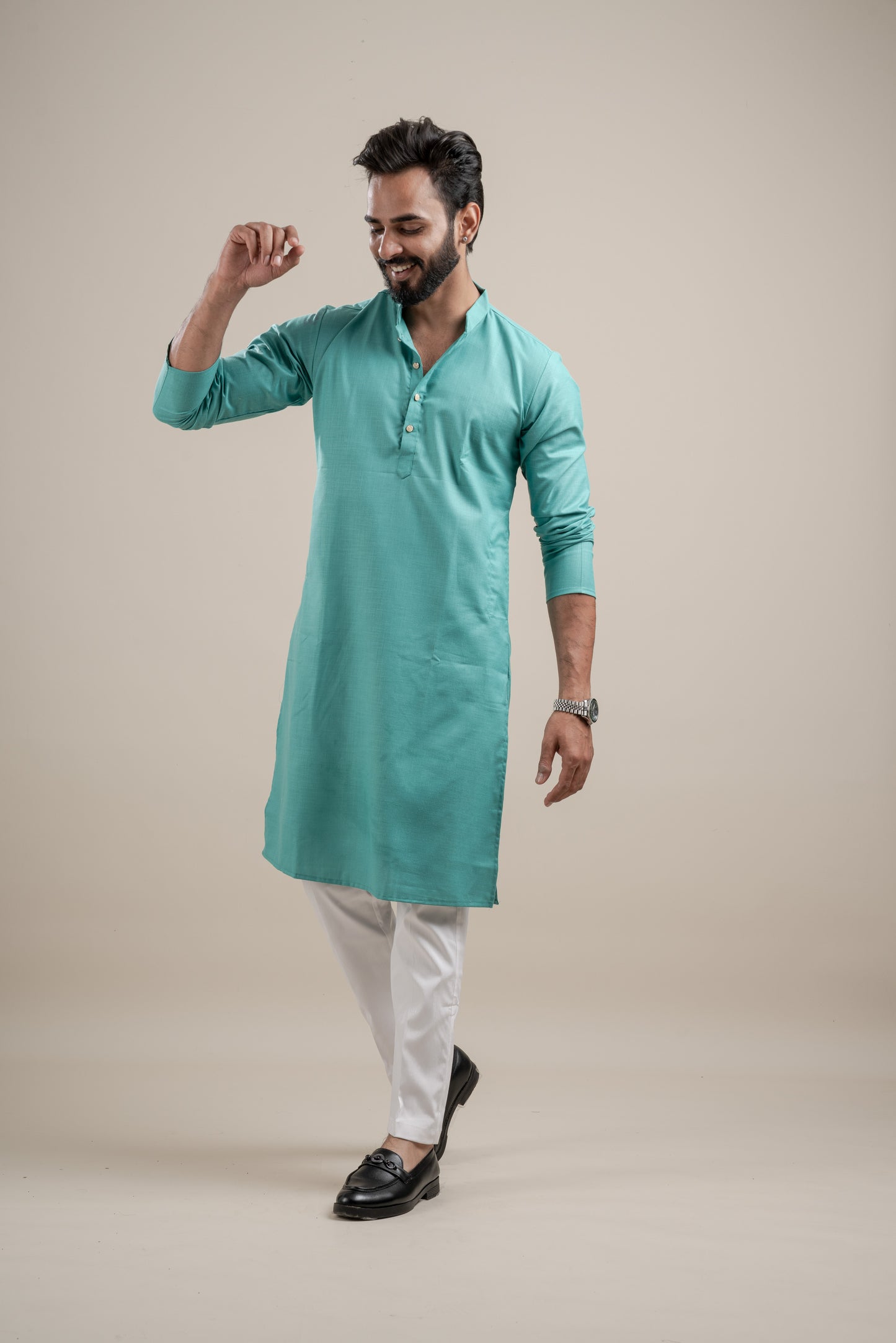 PLAIN DOUBLE MAGIC CYAN KURTA