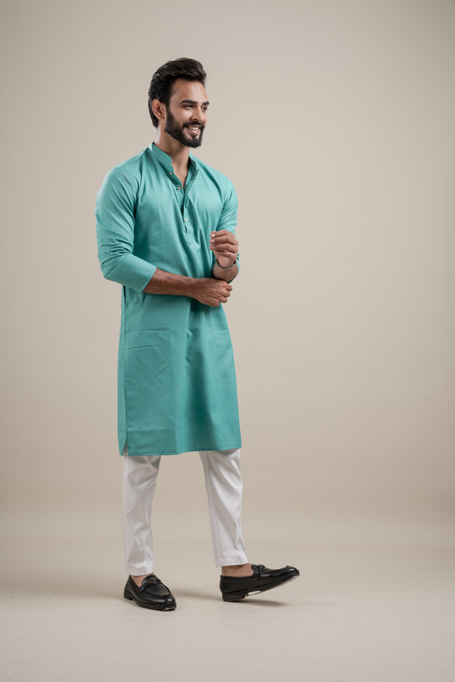 PLAIN DOUBLE MAGIC CYAN KURTA
