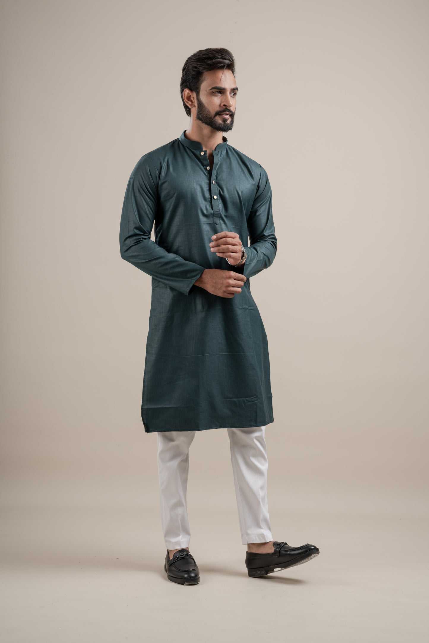 PLAIN DOUBLE MAGIC OLIVE GREEN KURTA