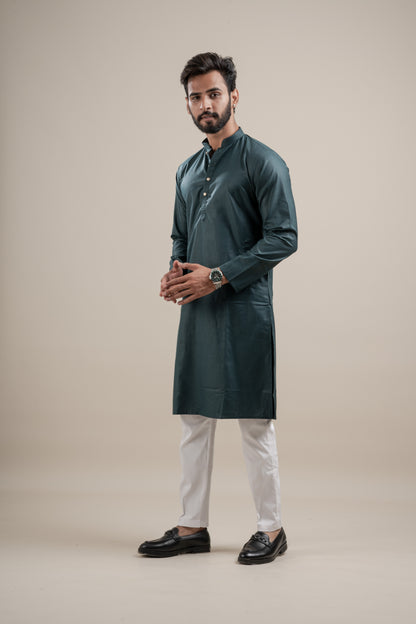 PLAIN DOUBLE MAGIC OLIVE GREEN KURTA