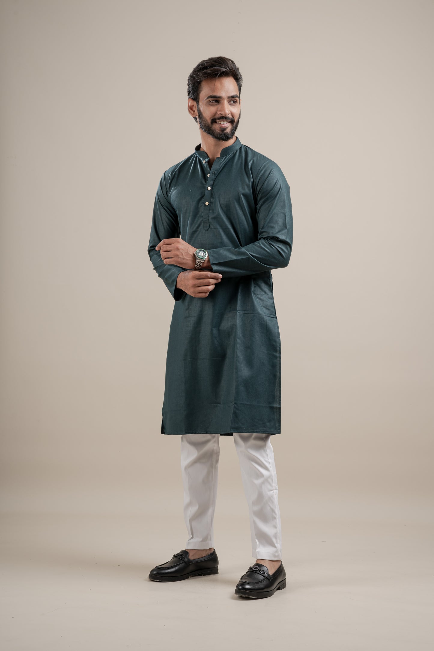 PLAIN DOUBLE MAGIC OLIVE GREEN KURTA