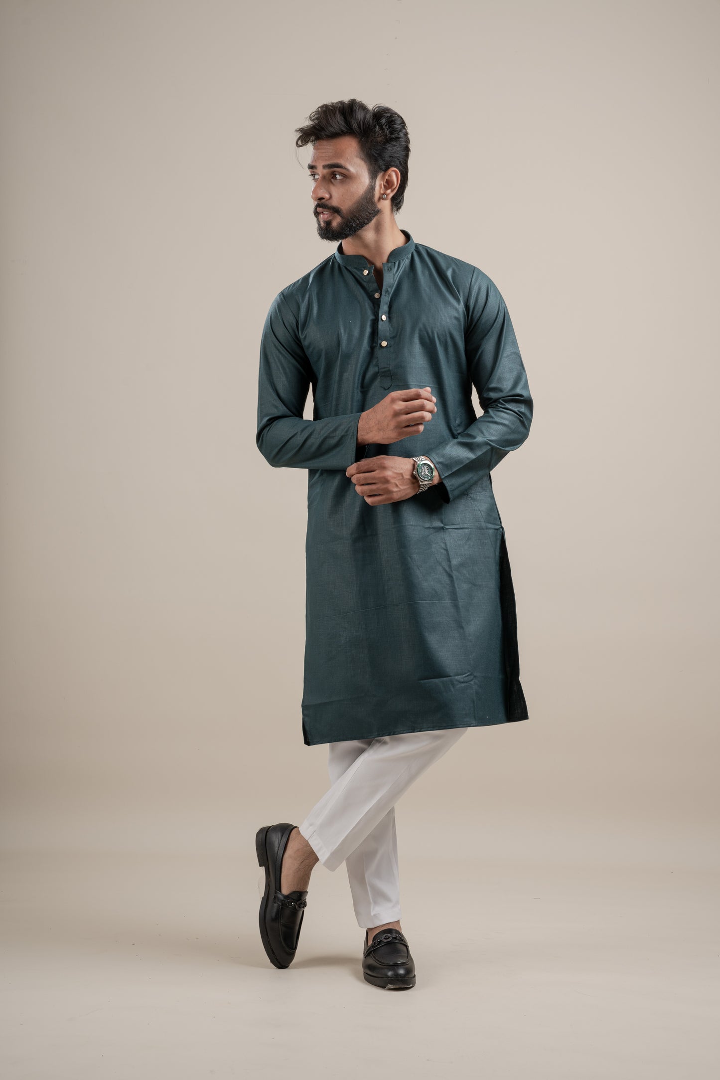 PLAIN DOUBLE MAGIC OLIVE GREEN KURTA