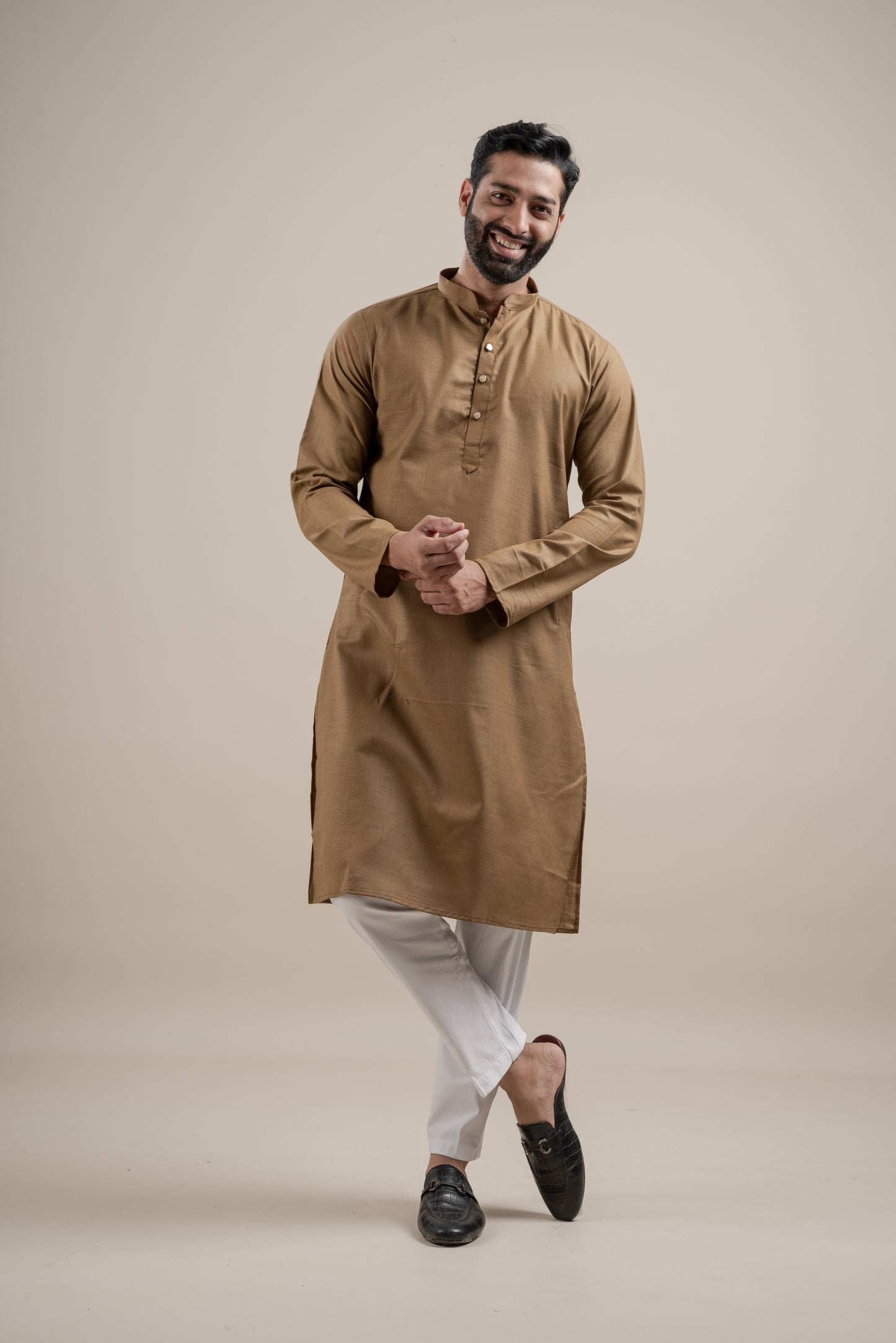 PLAIN DOUBLE MAGIC BROWN KURTA