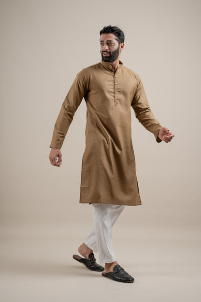 PLAIN DOUBLE MAGIC BROWN KURTA