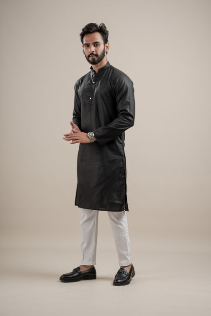 PLAIN DOUBLE MAGIC BLACK KURTA