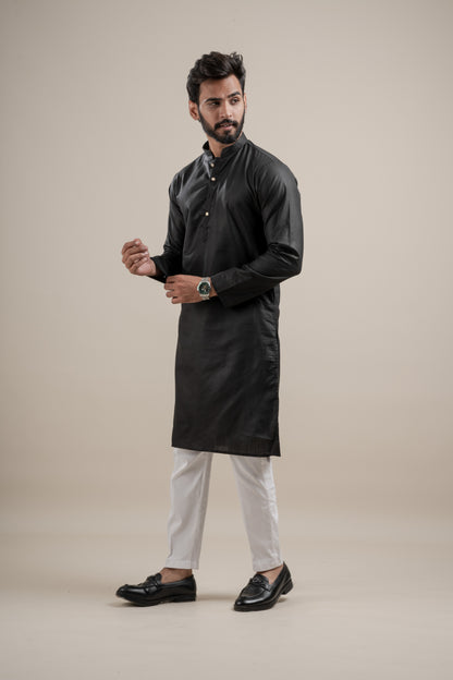 PLAIN DOUBLE MAGIC BLACK KURTA