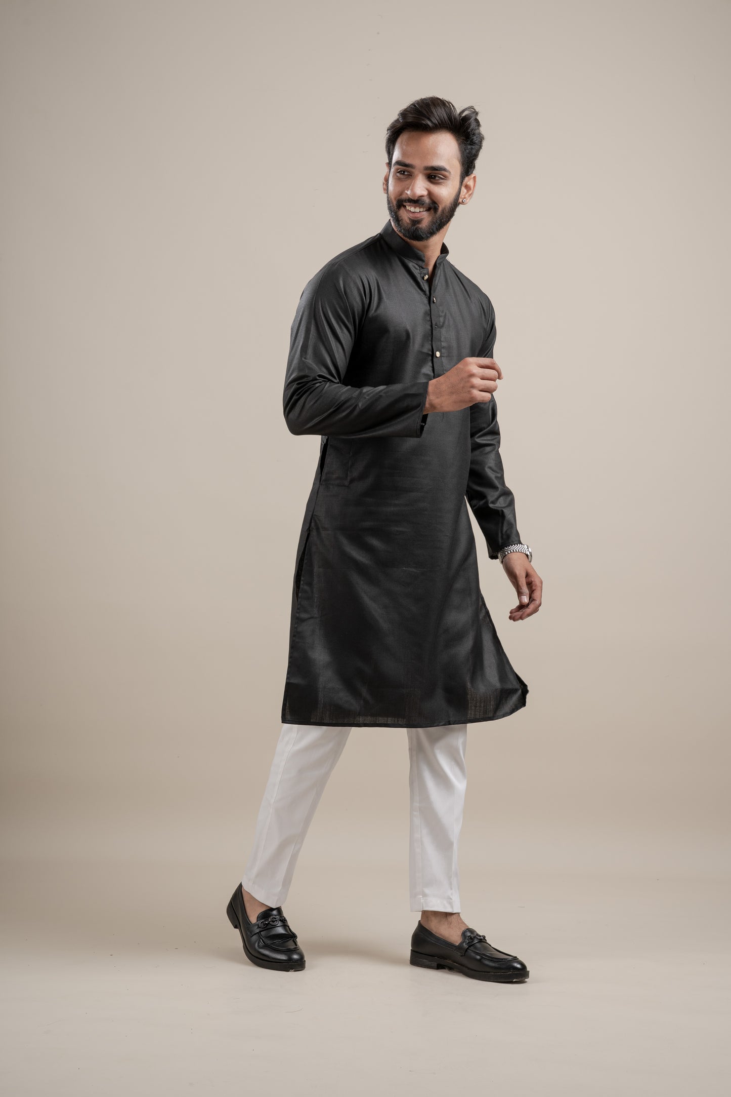 PLAIN DOUBLE MAGIC BLACK KURTA
