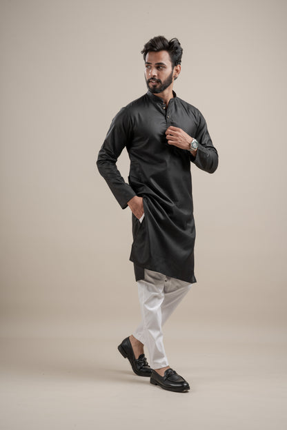 PLAIN DOUBLE MAGIC BLACK KURTA