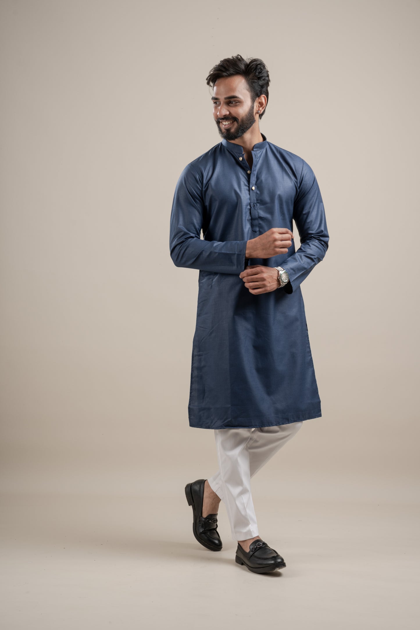 PLAIN DOUBLE MAGIC NAVY BLUE KURTA