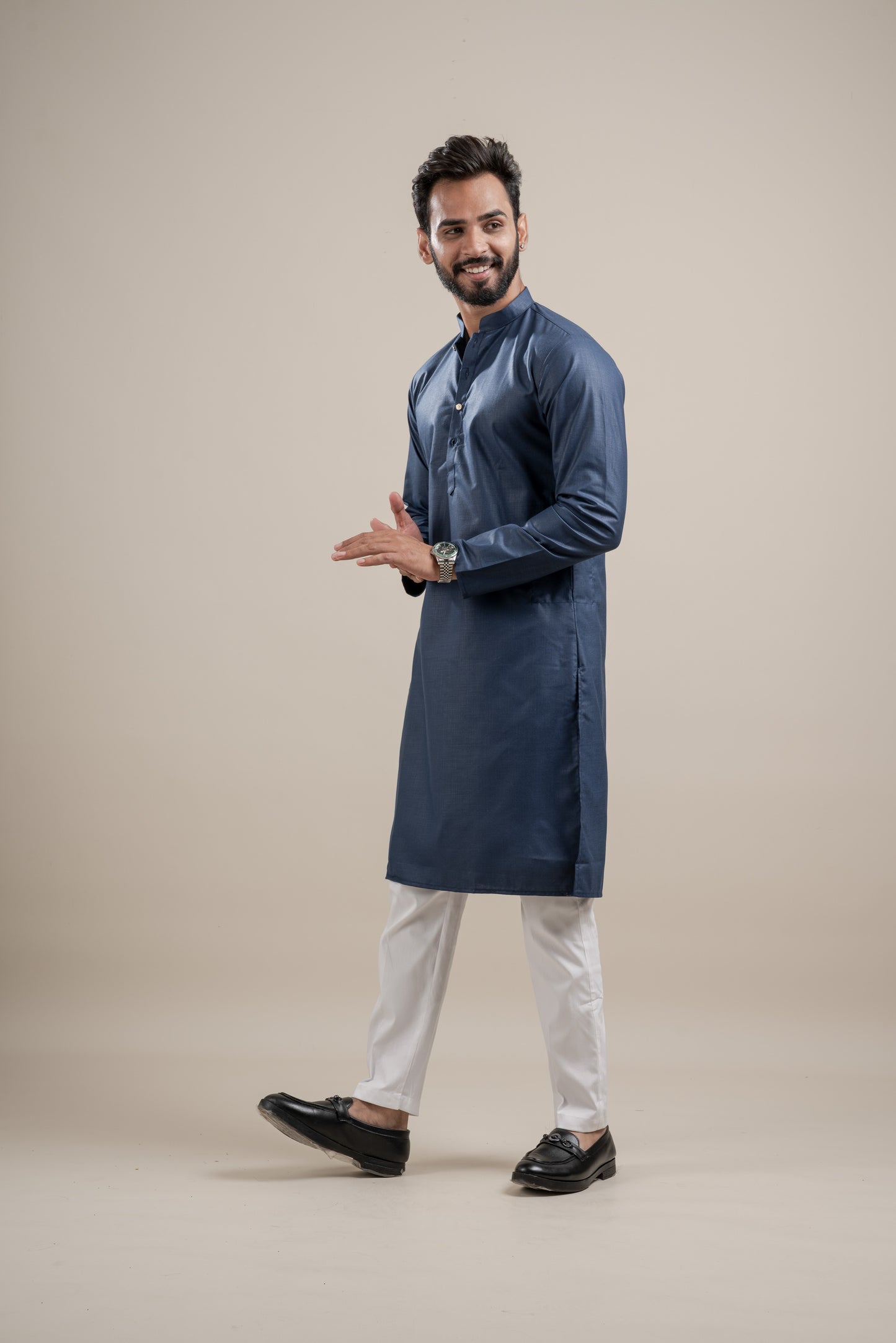 PLAIN DOUBLE MAGIC NAVY BLUE KURTA