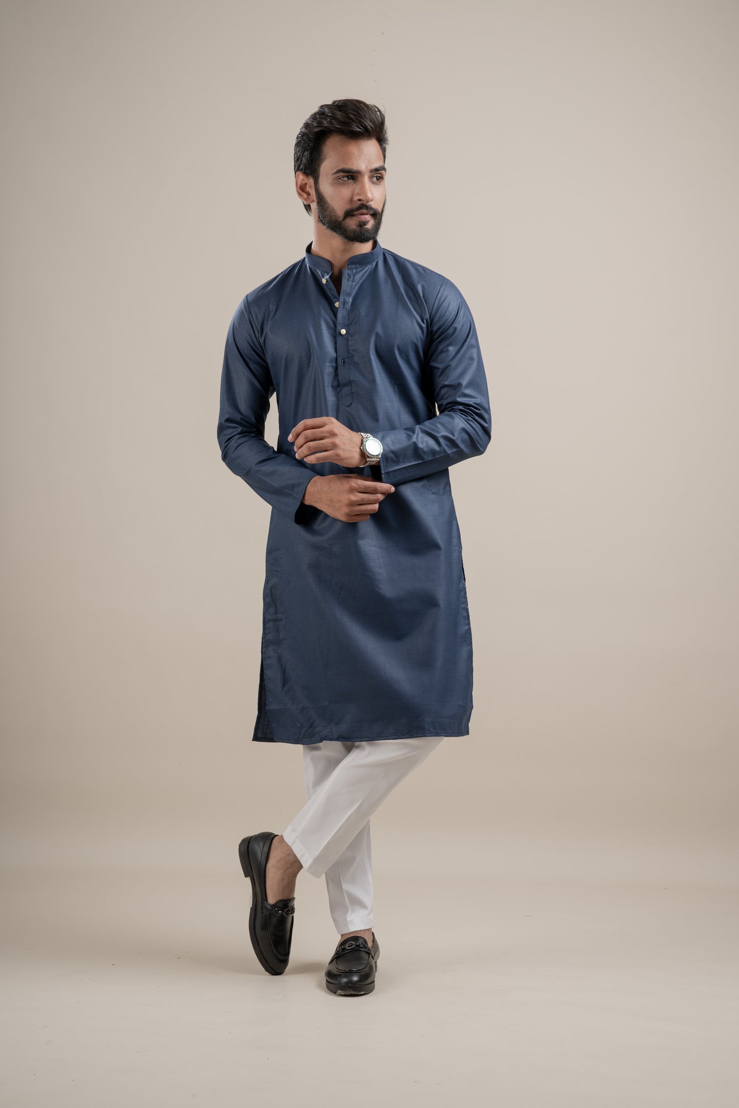 PLAIN DOUBLE MAGIC NAVY BLUE KURTA