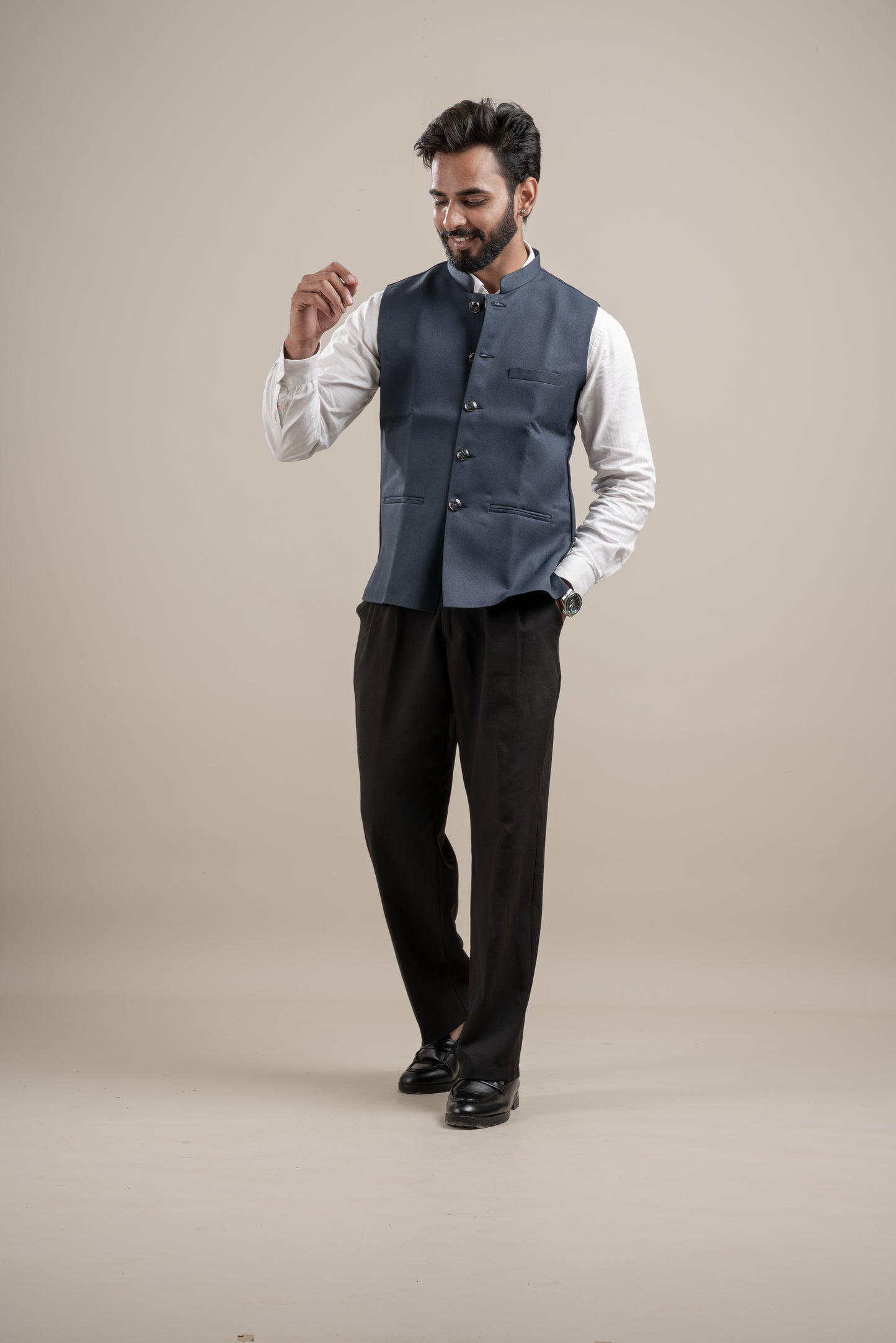PLAIN DARK GREY NEHRU JACKET