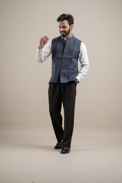 PLAIN DARK GREY NEHRU JACKET