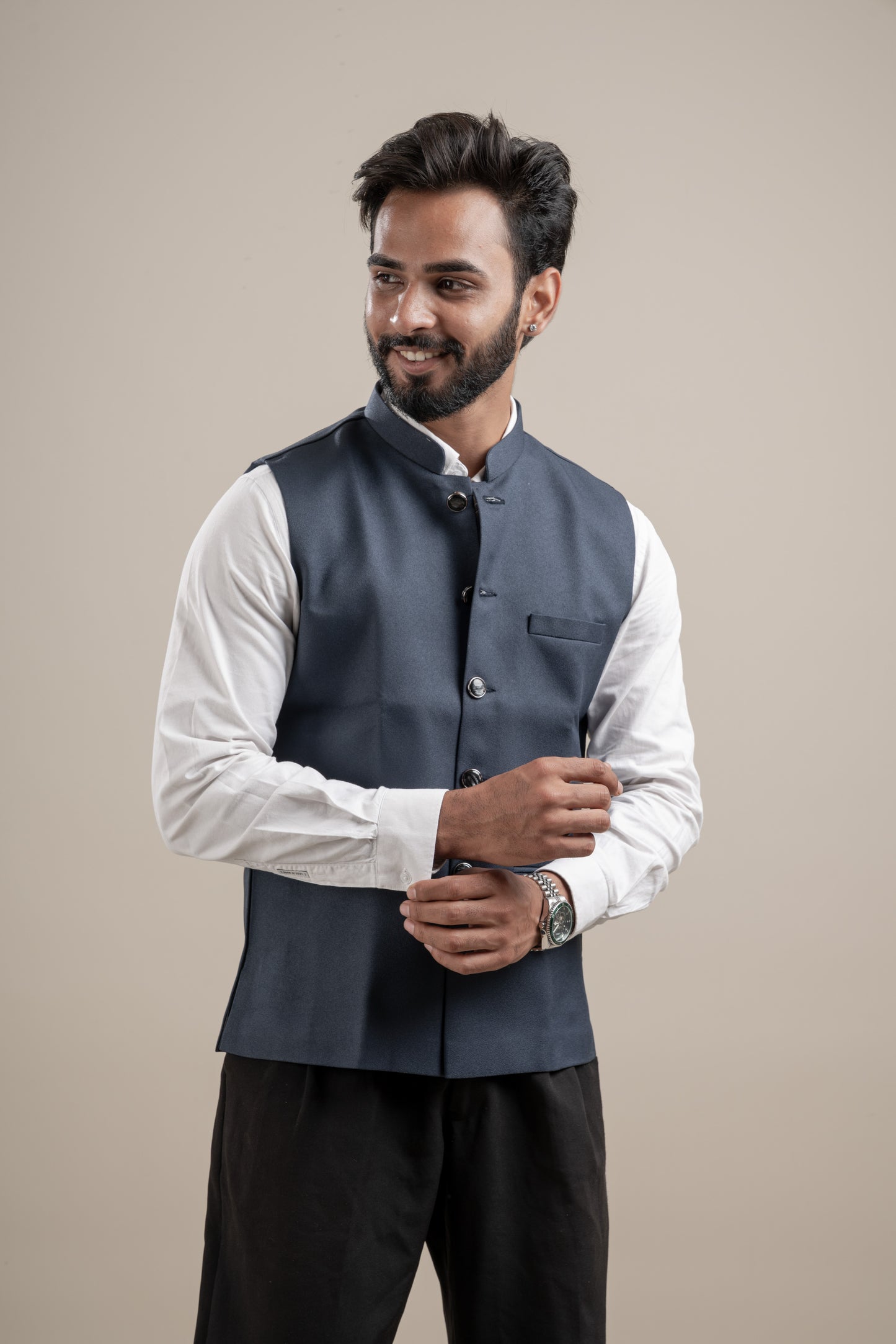 PLAIN DARK GREY NEHRU JACKET