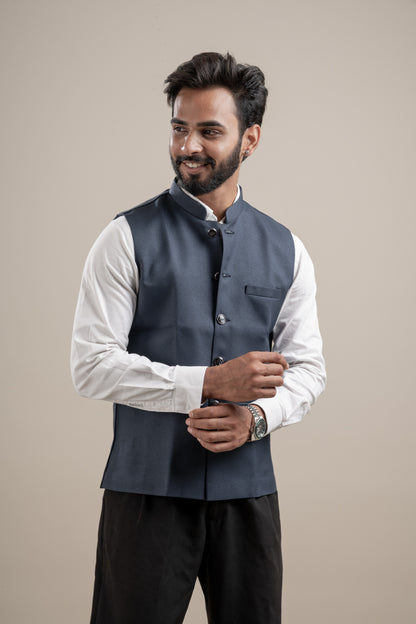 PLAIN DARK GREY NEHRU JACKET
