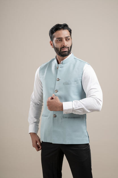 PLAIN SKY BLUE NEHRU JACKET