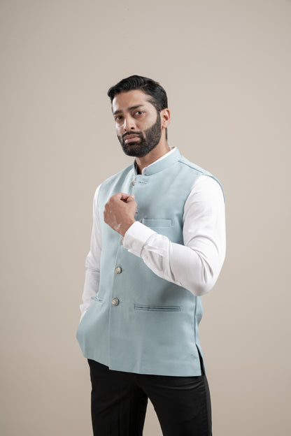 PLAIN SKY BLUE NEHRU JACKET