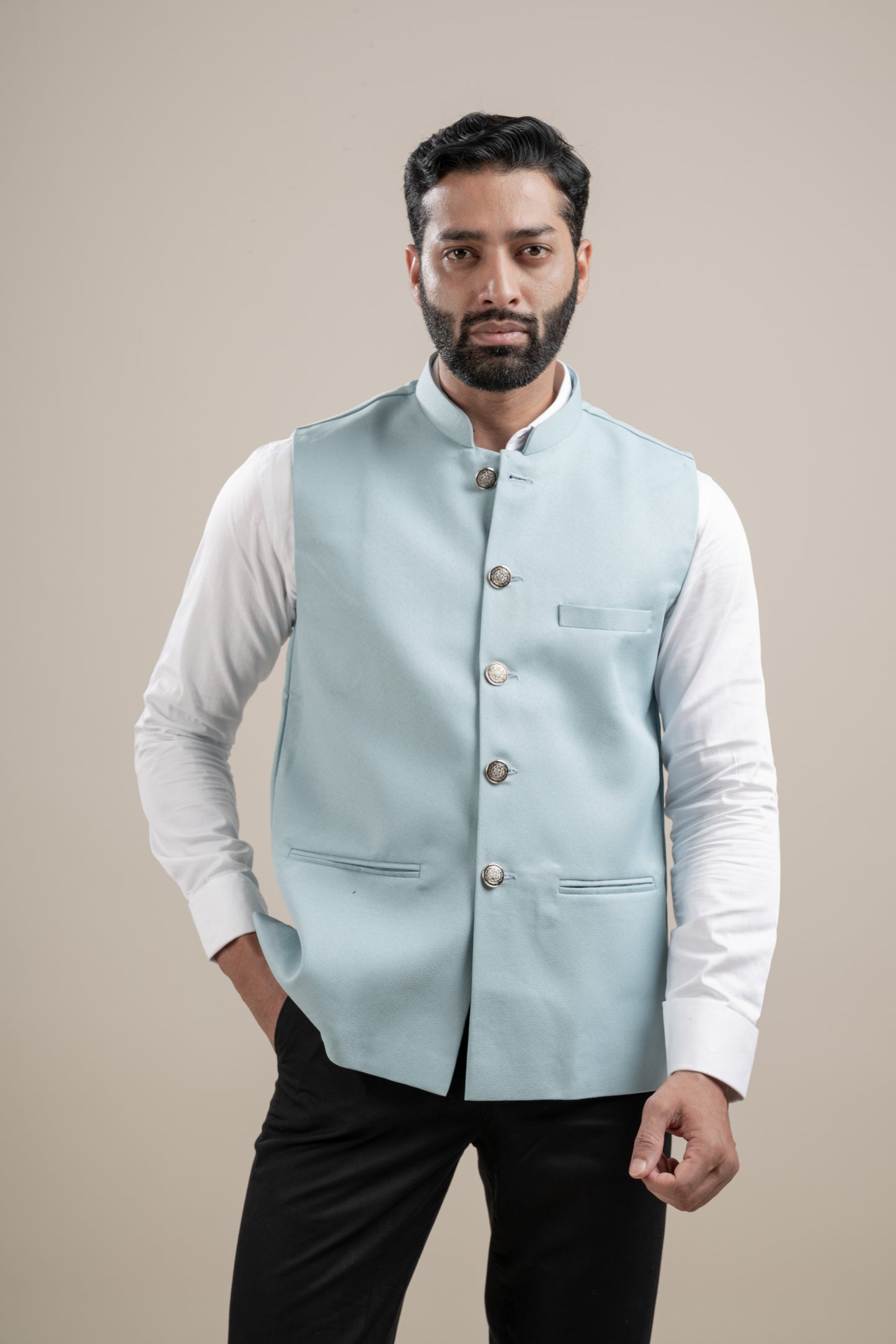 PLAIN SKY BLUE NEHRU JACKET