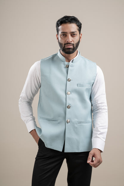 PLAIN SKY BLUE NEHRU JACKET