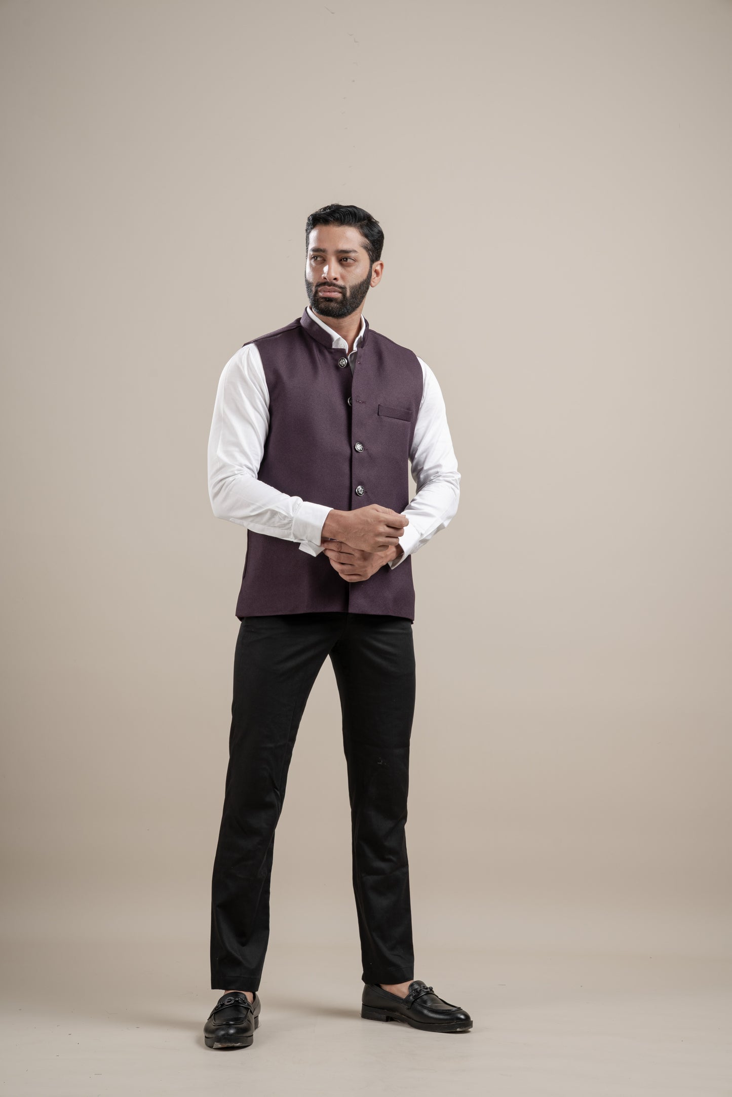 PLAIN WINE NEHRU JACKET