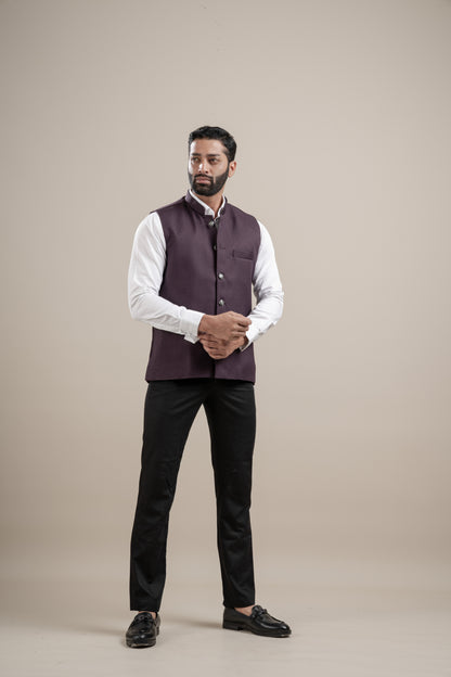PLAIN WINE NEHRU JACKET