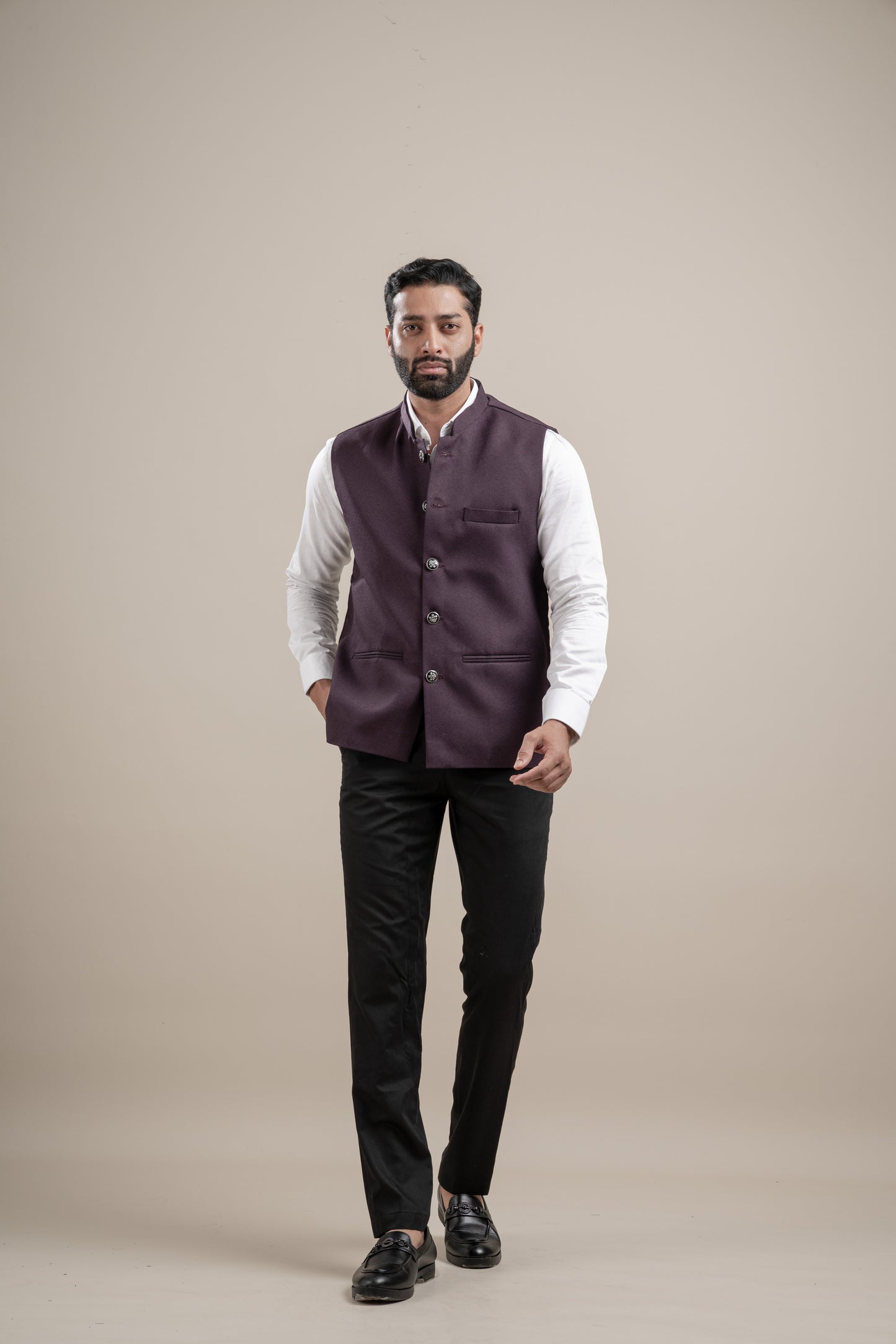 PLAIN WINE NEHRU JACKET