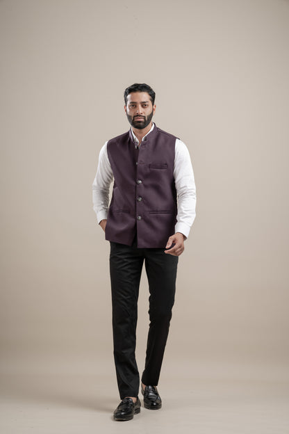 PLAIN WINE NEHRU JACKET