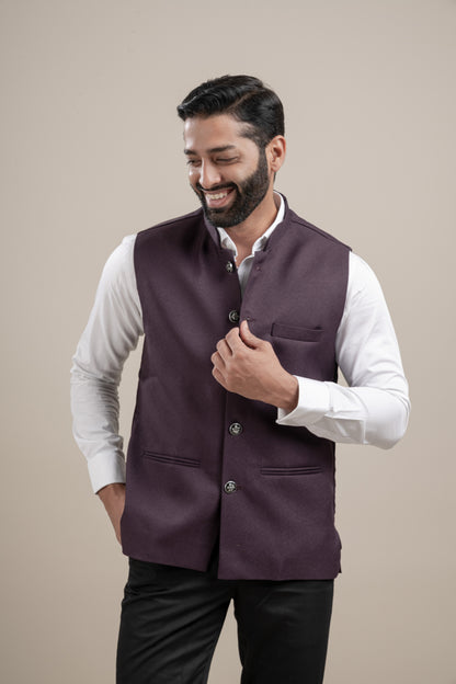 PLAIN WINE NEHRU JACKET